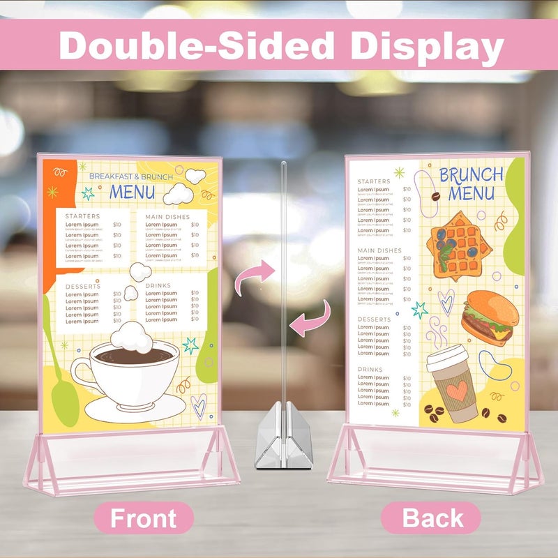 EHWINE 12 Pack Acrylic Sign Holder 4 x 6, Double-Sided Stand up Table Top Sign Holders, Pink Acrylic Picture Frame Menu Flyer Paper Holder Display Stand for Office Business Store Wedding Party - Image 3